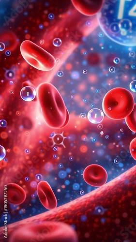 Wallpaper Mural Hormonal balance endocrine system hormone regulation concept with thyroid hormone T3 T4 level glowing hormone molecule symbol vibrant red blood cell flow vein vessel medical illustration healthcare Torontodigital.ca