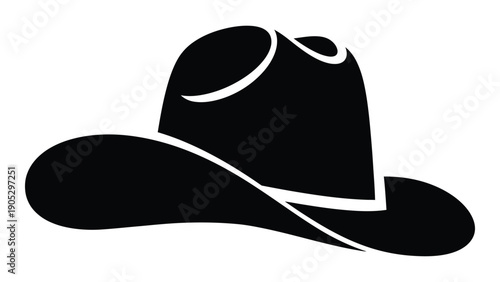 A sleek black cowboy hat with a distinctive white stripe design Vector