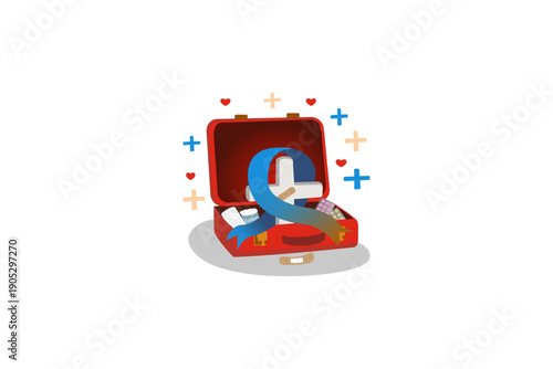 First Aid Kit with Medical Supplies and Central Copy Space for Healthcare Design, Minimal Vector Illustration