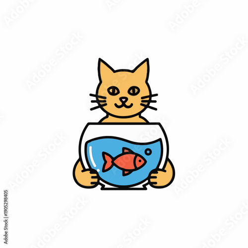 Cat holding fish bowl with red fish