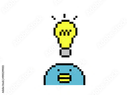 Light Bulb Idea Above Pixel Art Character