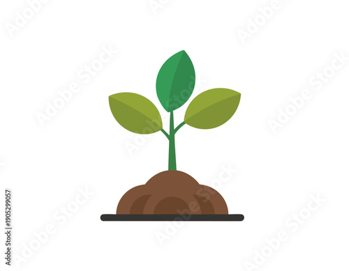 Vibrant green plant seedling icon growing from fertile soil, symbolizing new life, sustainable growth, environmental care, and fresh beginnings in nature's ecosystem