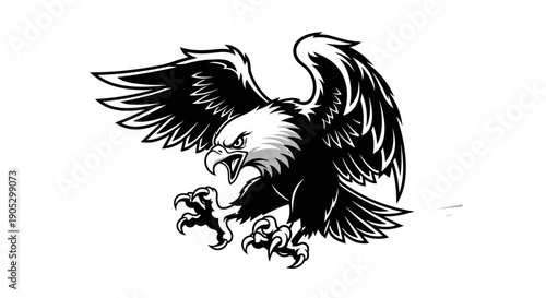 Aggressive Eagle Bird of Prey Swooping Down with Claws Extended.