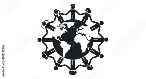 Global Connection and Unity Represented by a Gear Surrounding the Earth Illustration