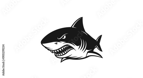 Aggressive Shark Illustration with Fierce Expression and Bared Teeth.