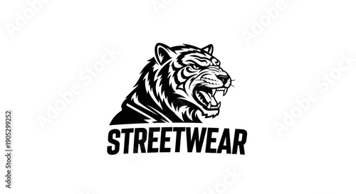 Aggressive Tiger Head with Streetwear Text Logo.