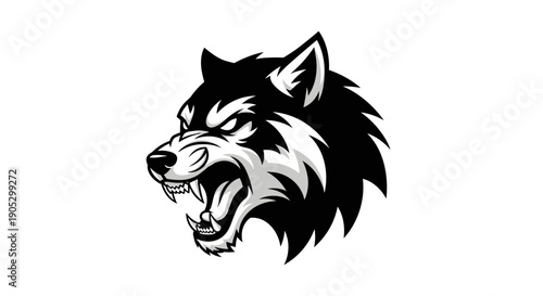 Aggressive Wolf Head Emblem Fierce Predator Graphic.