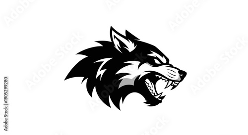 Aggressive Wolf Head Emblem Black and White.