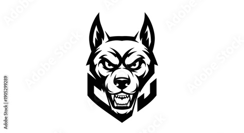 Aggressive Wolf Head Emblem with Geometric Shield Design.