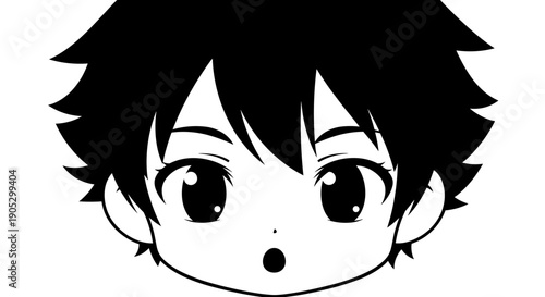 Anime Boy Face Expressing Surprise and Wonder.