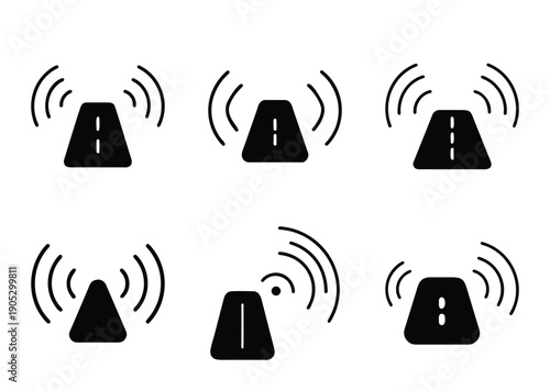 Set of six self driving autonomous vehicle road and traffic sensor icons