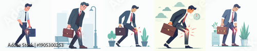 Modern Flat Illustration of Businessman with Knee Pain and Inflammation