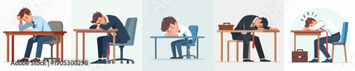 Flat Style Illustrations Collection of Overworked and Exhausted People at Work