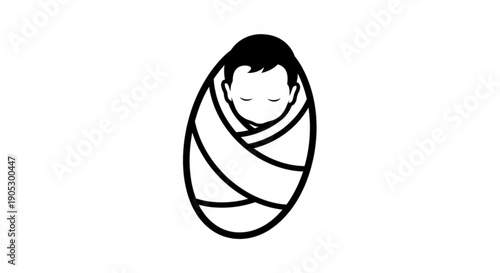 A serene illustration of a newborn baby wrapped snugly in a blanket, peacefully sleeping, depicted from a front viewpoint.