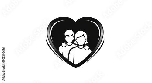 Couple Embracing Inside a Heart Shape Illustration from a Front View