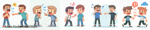 Cartoon Style Two Boy Quarrel Argument Illustration Characters