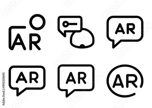 Various stylized AR augmented reality icon set simple black vector graphic