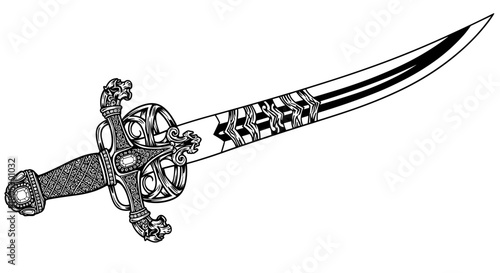 Antique Ornate Sword with Decorative Hilt and Blade.