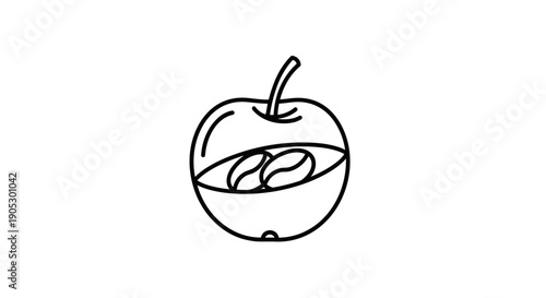 Apple with Coffee Beans Inside Line Art Logo.