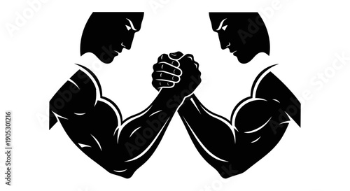 Arm Wrestling Silhouette Competition Between Two Muscular Men.