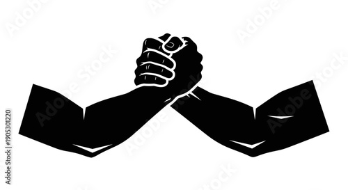 Arm Wrestling Silhouette of Two Strong Muscular Arms.