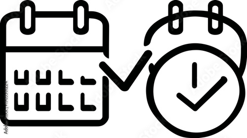 Calendar and Clock Icons for Appointment Scheduling, Time Management, and Event Planning. Outline Vector Illustration