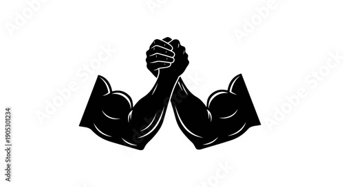 Arm Wrestling Silhouette Two Muscular Arms Clashing.