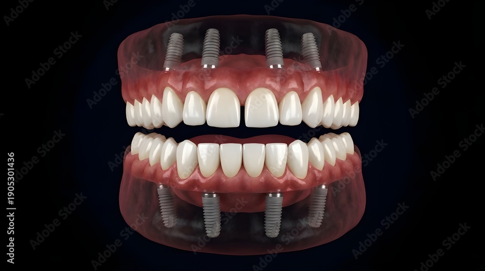 Obraz premium Full-Mouth Dental Implants Upper and Lower Rendering