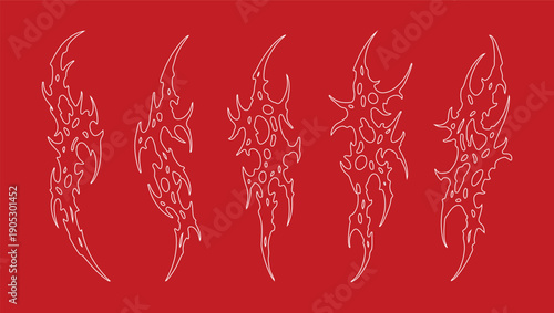 Cyber Sigilism Vector Ornaments. Black Gothic Tribal Shapes, Sharp Neo-Tribal Tattoo Elements, Abstract Edgy Graphic Assets for Streetwear and Dark Aesthetic Designs.