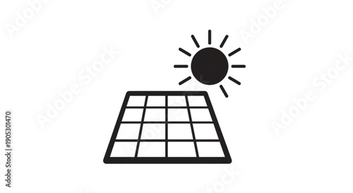 Solar panel illustration with sun symbol above it representing renewable energy source
