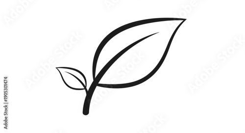 Simple black and white illustration of a sprouting leaf from a stem viewed from the side in a minimalist style