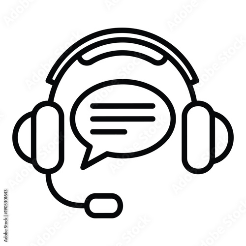 Headset with microphone and speech bubble, signifying customer support, call center, consultation, or communication service.