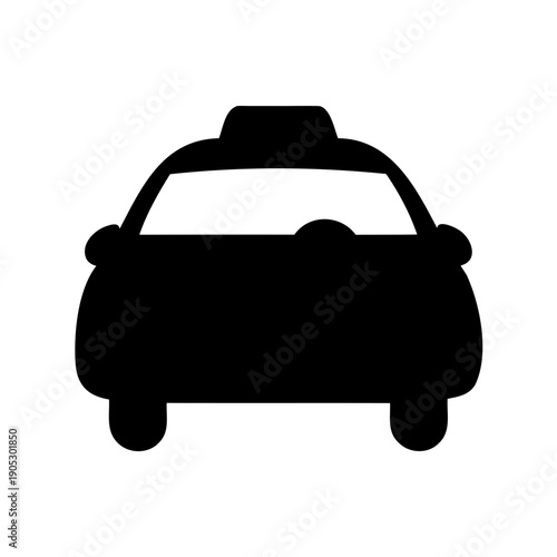 Black silhouette icon of a taxi cab, front view glyph. Vector