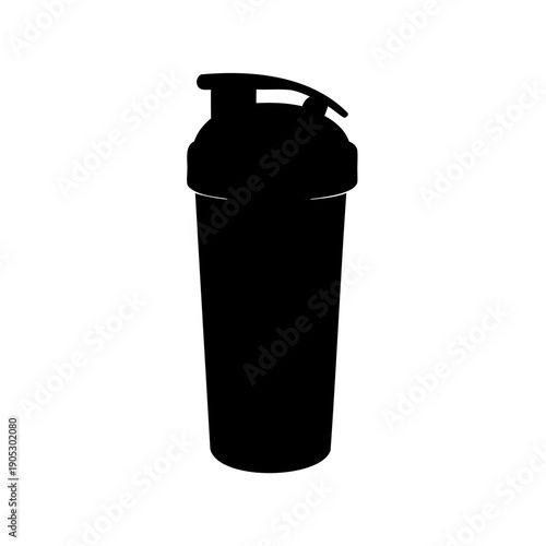 Black silhouette protein shaker bottle for fitness, gym Vector