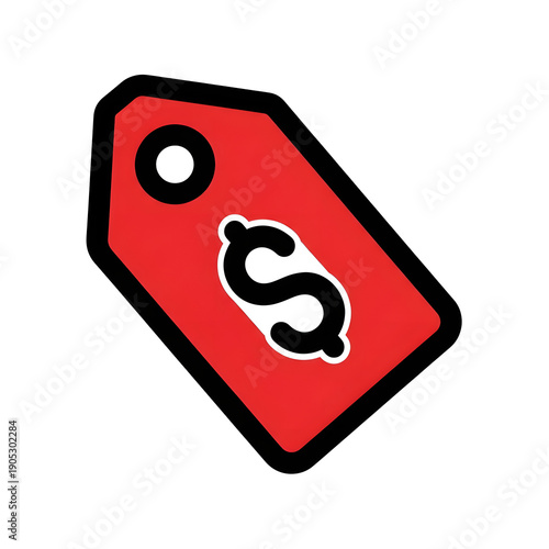 Red price tag icon with dollar sign for discount or sale