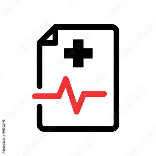 Medical document with red heartbeat line and cross symbol