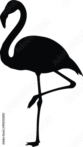 A majestic flamingo stands on one leg in a serene environment, surrounded by nature, in a vector illustration.