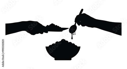 Hands seasoning food with salt, silhouette style, nobody