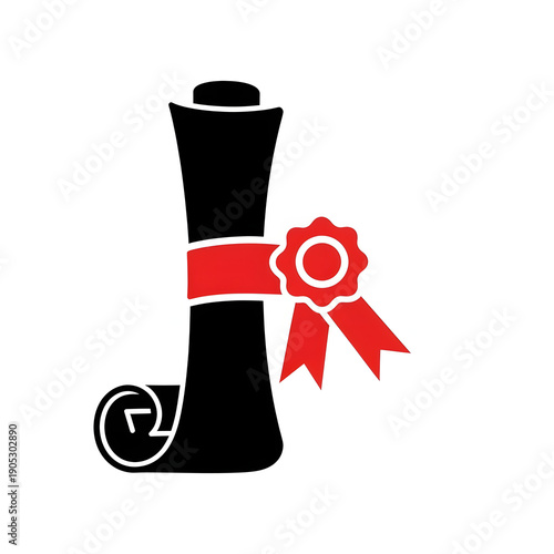 Vector illustration of a degree icon set featuring a black silhouette of a paper a 3D art design symbol