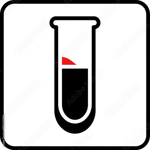 Test tube with black liquid and red sample icon