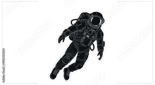 Astronaut Floating in Outer Space with Backpack and Helmet.