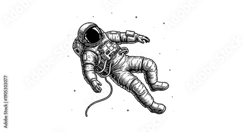 Astronaut Floating in Outer Space with Stars Illustration.