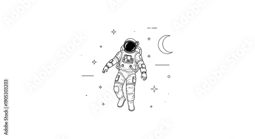 Astronaut Floating In Space With Stars And Moon.