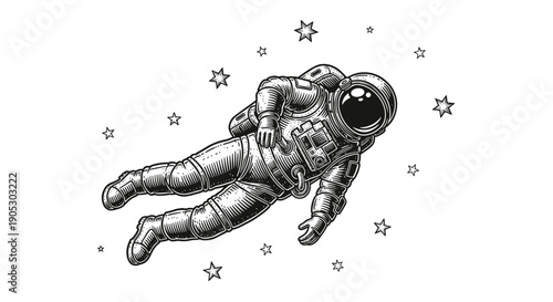 Astronaut Floating in Space with Stars Illustration.