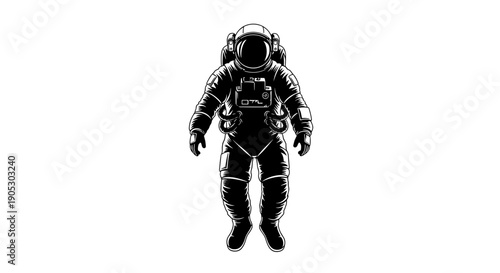 Astronaut in a detailed spacesuit floating in space.