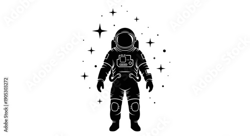 Astronaut Silhouette Floating Among Stars in Deep Space.