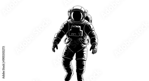 Astronaut in a detailed spacesuit walking forward.