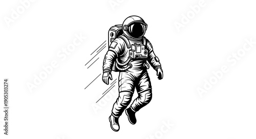 Astronaut in Space Suit Floating with Motion Lines.