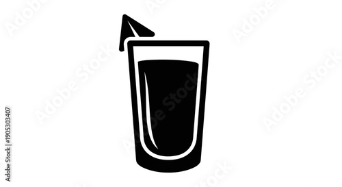 Black and white icon of a cocktail glass with a garnish.
