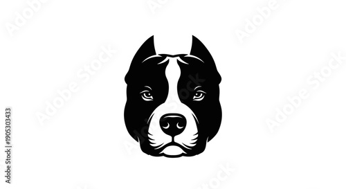 Black and white illustration of a pitbull dogs head.